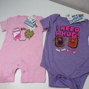 lot 2 David & Goliath Baby Romber Shirt need A hug Novelty 6m &18ms Pink Purple